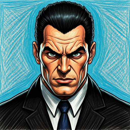 Crayon-drawn villain portrait