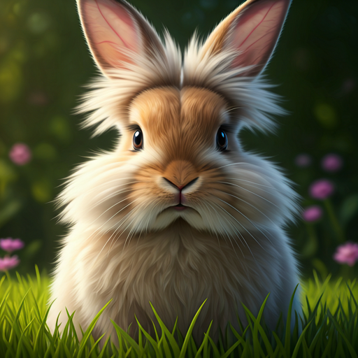 Close up of a fluffy bunny looking mischievous in a garden