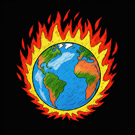 Crayon doodle of a burning world